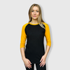 Adult Plain Raglan 3/4 T-Shirt - Black Body - Black/Old Gold