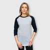 Adult Plain Raglan 3/4 T-Shirt - Gray Body - Gray/Black