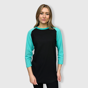 Adult Plain Raglan 3/4 T-Shirt - Black Body