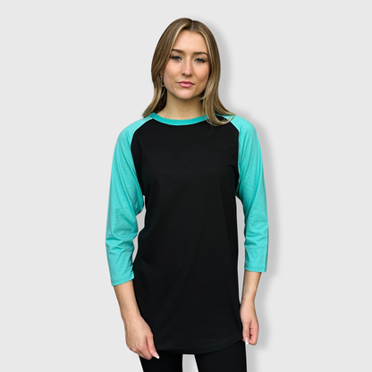 Adult Plain Raglan 3/4 T-Shirt - Black Body