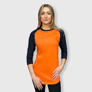 Adult Plain Raglan 3/4 T-Shirt - Orange Navy