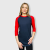 Adult Plain Raglan 3/4 T-Shirt - Navy Body - Navy/Red