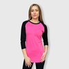 Adult Plain Raglan 3/4 T-Shirt - Pink Body - Pink/Black