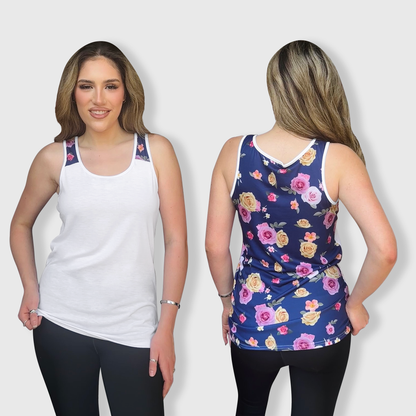 Floral White Polyester Tank Top