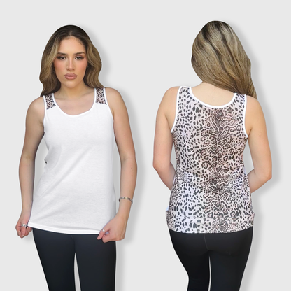 Cheetah Shaded White Polyester Tank Top