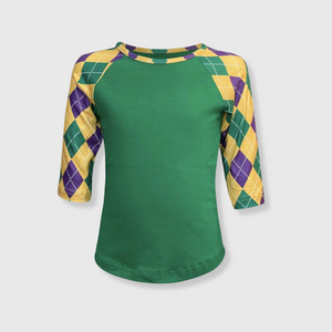 Mardi Gras Harlequin Diamond Green Top Kids