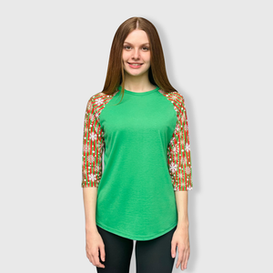 Snowflakes Striped Green Red Polyester Top