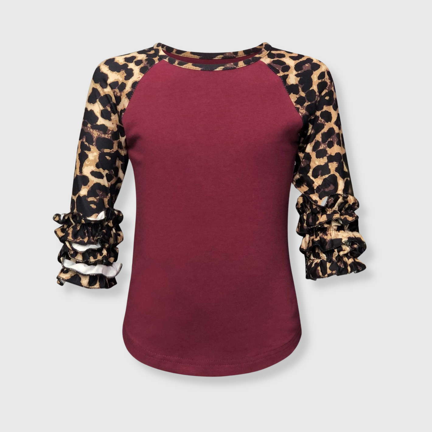 Cheetah Print Burgundy Ruffle Raglan Kids