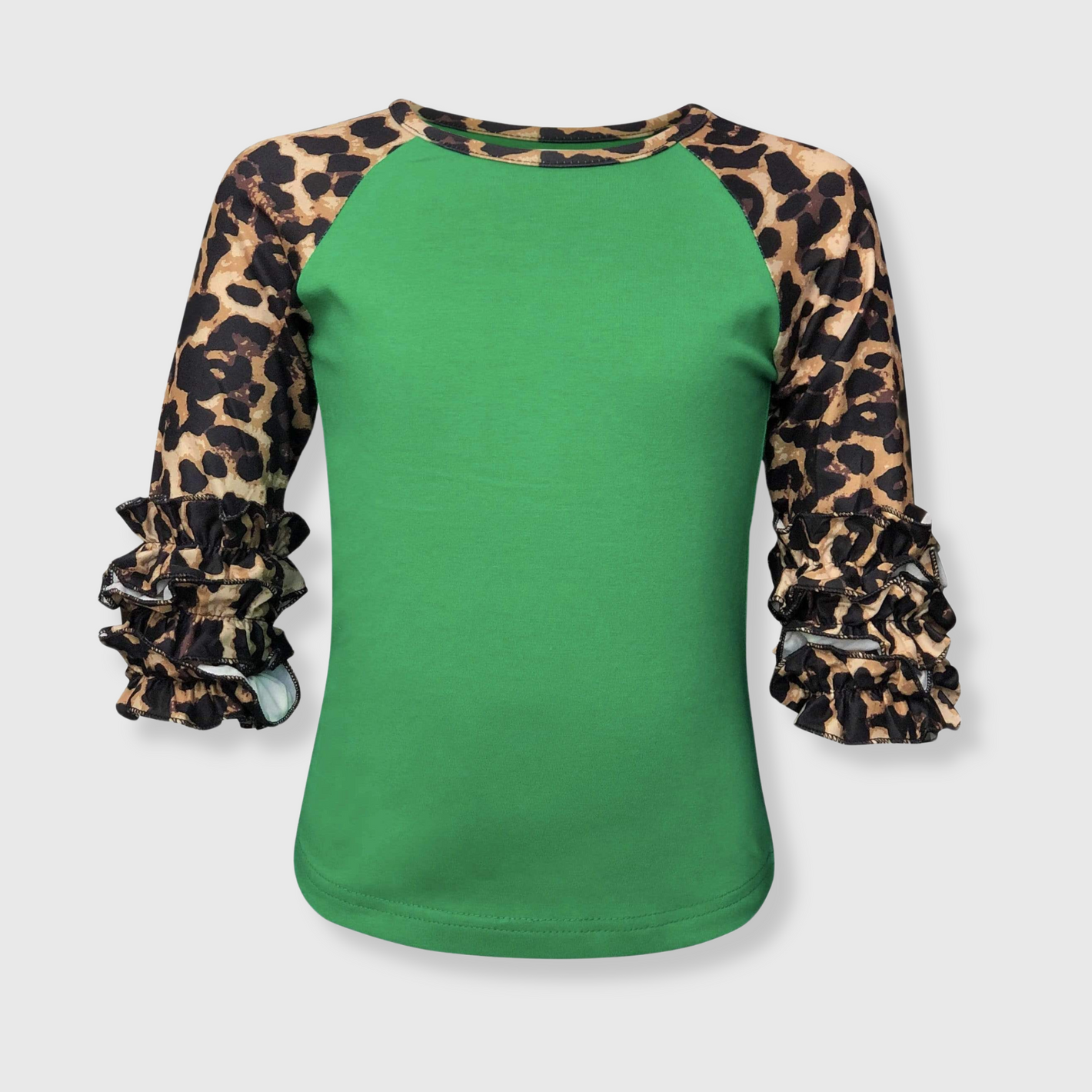 Cheetah Print Green Ruffle Raglan Kids