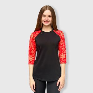 Snowflakes Gold Red Polyester Top