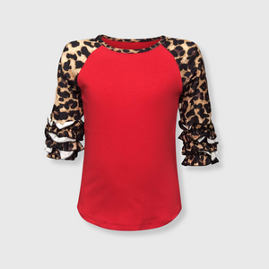 Cheetah Print Red Ruffle Raglan Kids