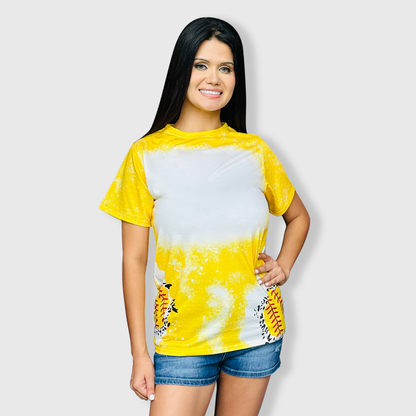 Softball Cheetah Yellow Blank Faux Bleached Top