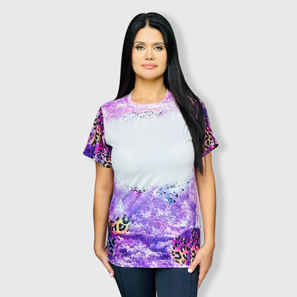 Cheetah Purple Shaded Splatter Blank Faux Bleached Top