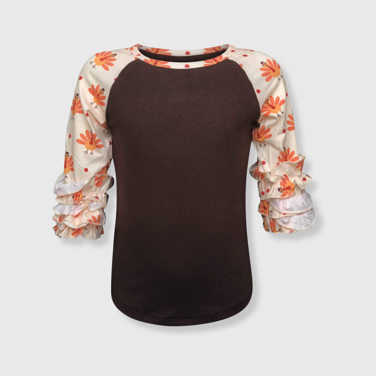 Turkey Thanksgiving Brown Ruffle Top Kids