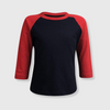 Kids Plain Raglan 3/4 T-Shirt - Navy Body - Navy/Red