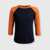 Kids Plain Raglan 3/4 T-Shirt - Navy Body - Navy/Orange