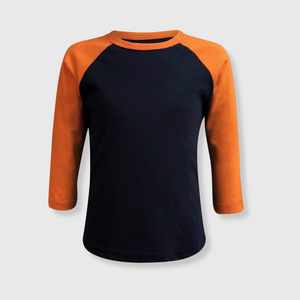 Kids Plain Raglan 3/4 T-Shirt - Navy Body