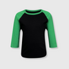 Kids Plain Raglan 3/4 T-Shirt - Black Body - Black/Kelly Green