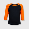 Kids Plain Raglan 3/4 T-Shirt - Black Body - Black/Orange