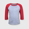 Kids Plain Raglan 3/4 T-Shirt - Gray Body - Gray/Red