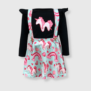 Unicorn Soft Suspender Black Skirt Set