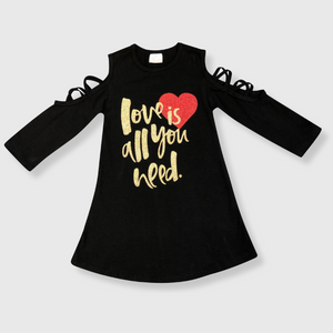 Black Cold Shoulder Dress 'Love is All You Need' - Kids