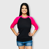 Adult Plain Raglan 3/4 T-Shirt - Black Body - Black/Hot Pink