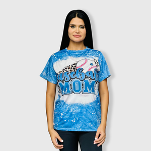 Baseball Mom Cheetah Blue Faux Bleached Top