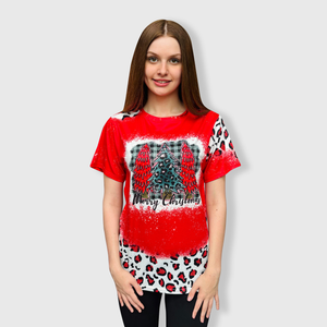 Merry Christmas Red Cheetah Short Sleeve Top