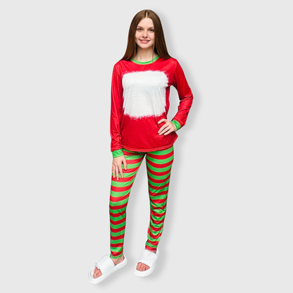 Christmas FAUX Bleached Red Green Family Pajama Set (Kids & Adult)