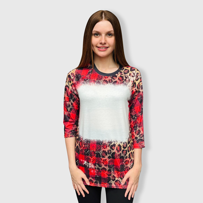 Buffalo Plaid Dark Cheetah Raglan Blank Faux Bleached Top