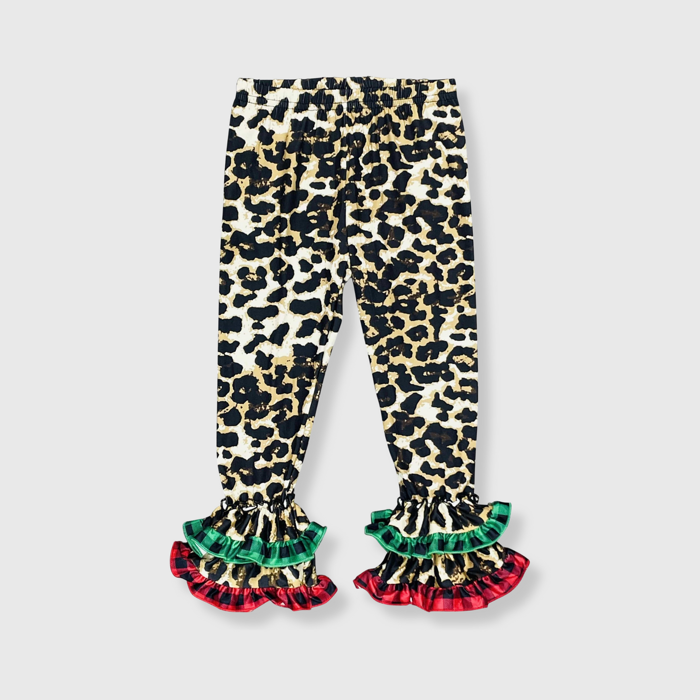 Cheetah Ruffle Green Red Plaid Pants