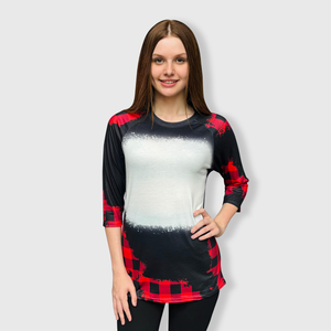 Buffalo Plaid Black Red Raglan Blank Faux Bleached Top