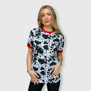 Cow Black Red Short Sleeve Top