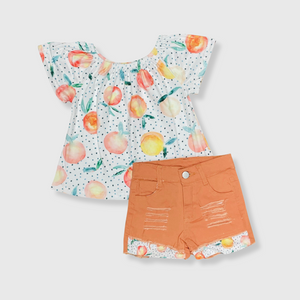 Peach Polka Dot Orange Shorts Outfit