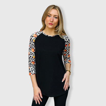 Cheetah Pumpkin Black Top