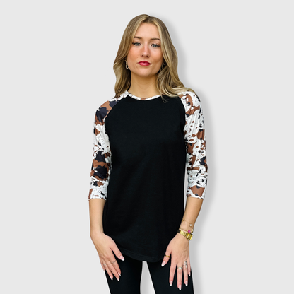 Cow Print Black Top