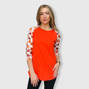 Turkey Thanksgiving Orange Raglan Top