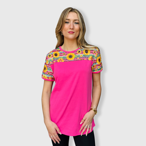 Sunflower Serape Cheetah Pink Short Sleeve Top