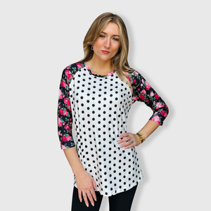 Floral White Polka Dot Top