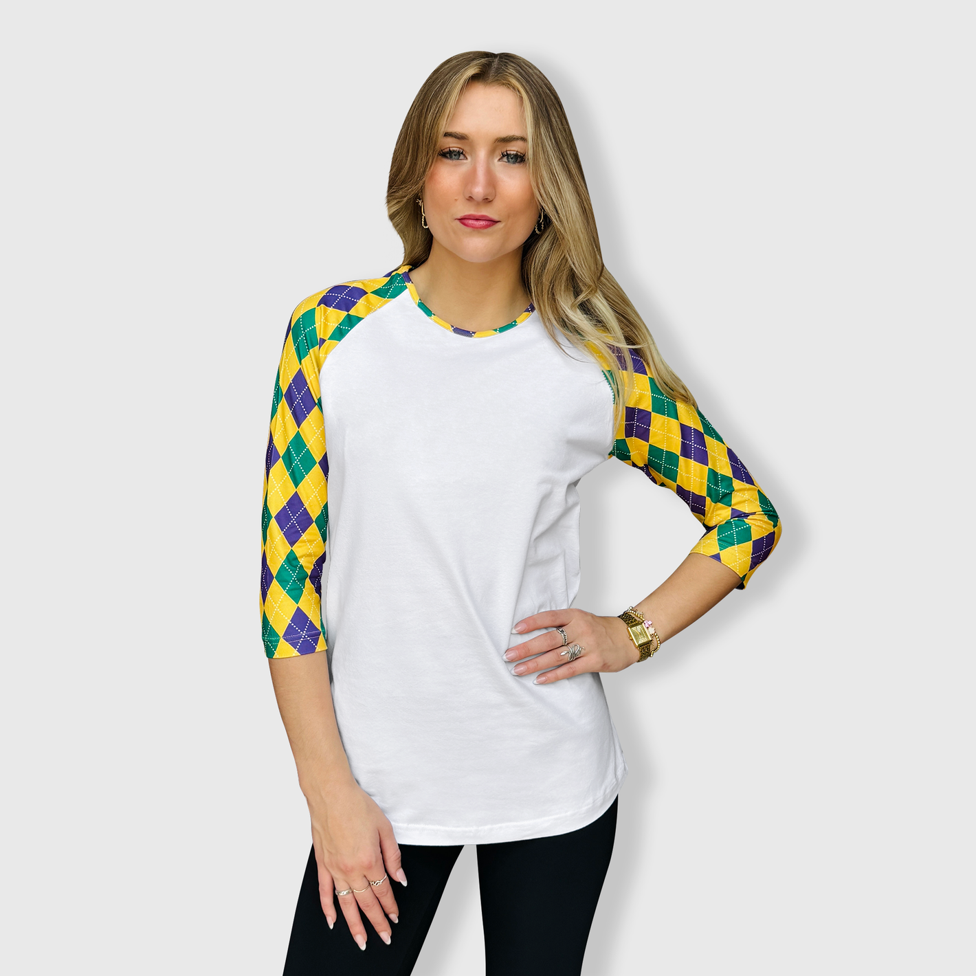 Mardi Gras Harlequin Diamond White Top