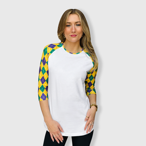 Mardi Gras Harlequin Diamond White Top