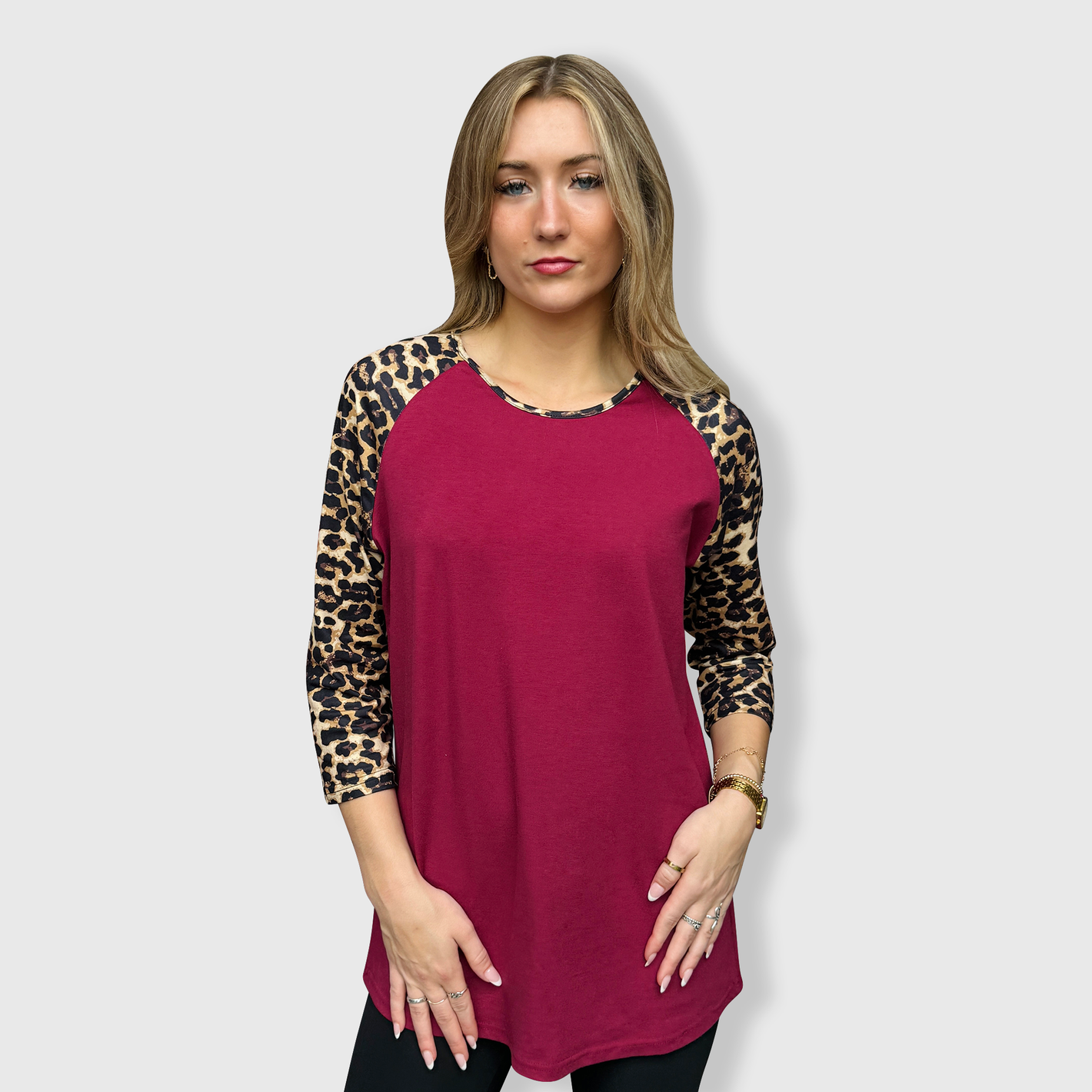 Cheetah Print Burgundy Raglan