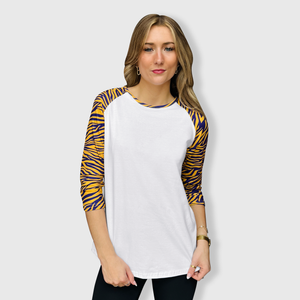 Tiger Purple Gold Raglan Top