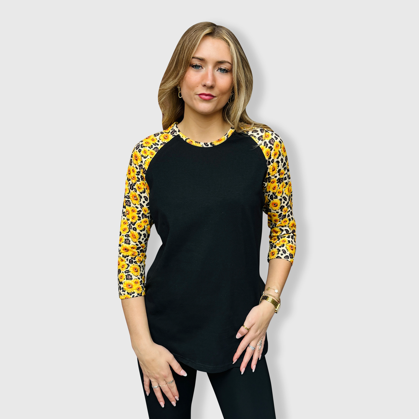 Sunflower Cheetah Black Top