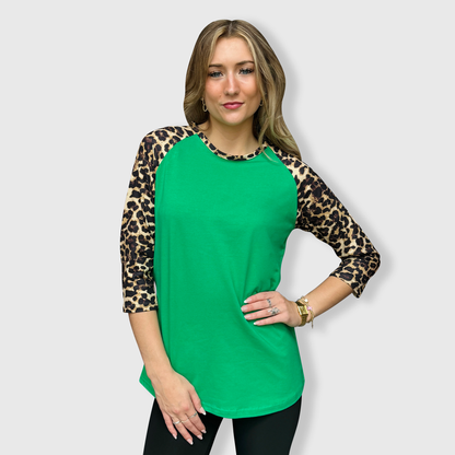 Cheetah Print Green Raglan