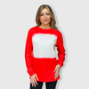 Faux Bleached Crewneck Long Sleeve Top - Red