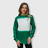 Faux Bleached Crewneck Long Sleeve Top - Green