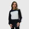 Faux Bleached Crewneck Long Sleeve Top - Black