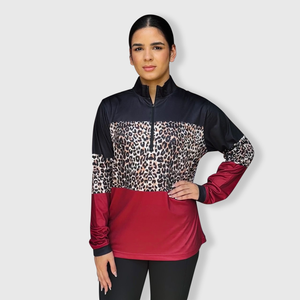 Cheetah Burgundy Black Quarter Zip Top